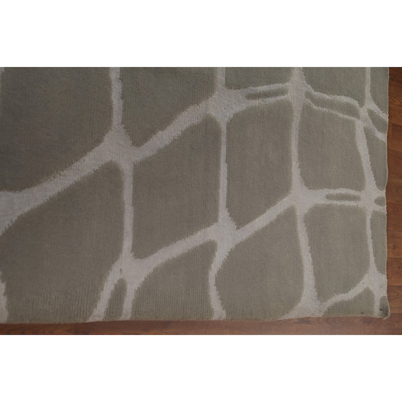 All-Over Modern Indian Area Rug Handmade Wool Carpet - 9'1"x 11'7"