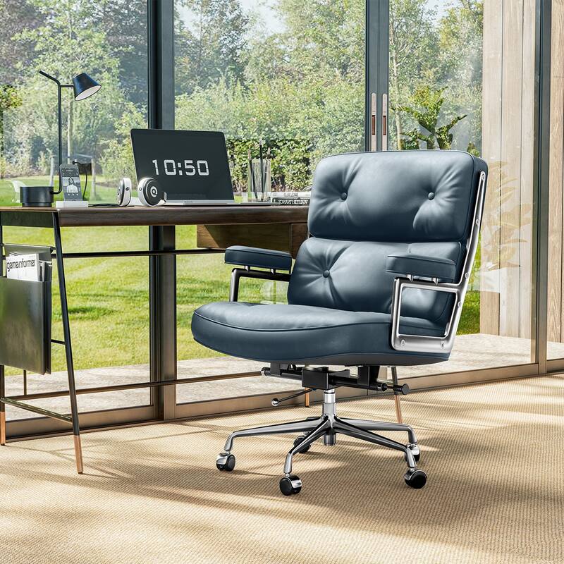 Black Mid-Back Executive Office Chair With Aluminum Alloy Frame