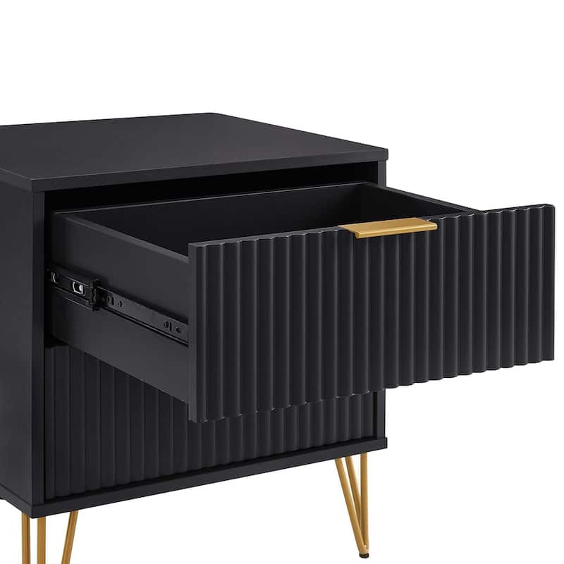 Manhattan Comfort Dumbo Mid Century 2 Drawer Nightstand Set of 2.