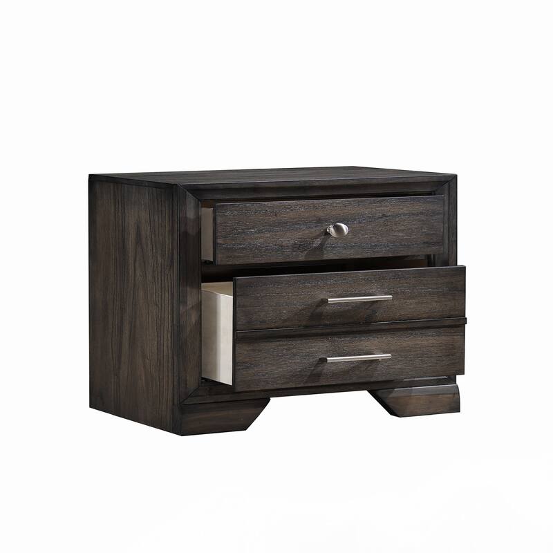 1pc Dark Wood Grain Finish Metal Knobs Nightstand Gray
