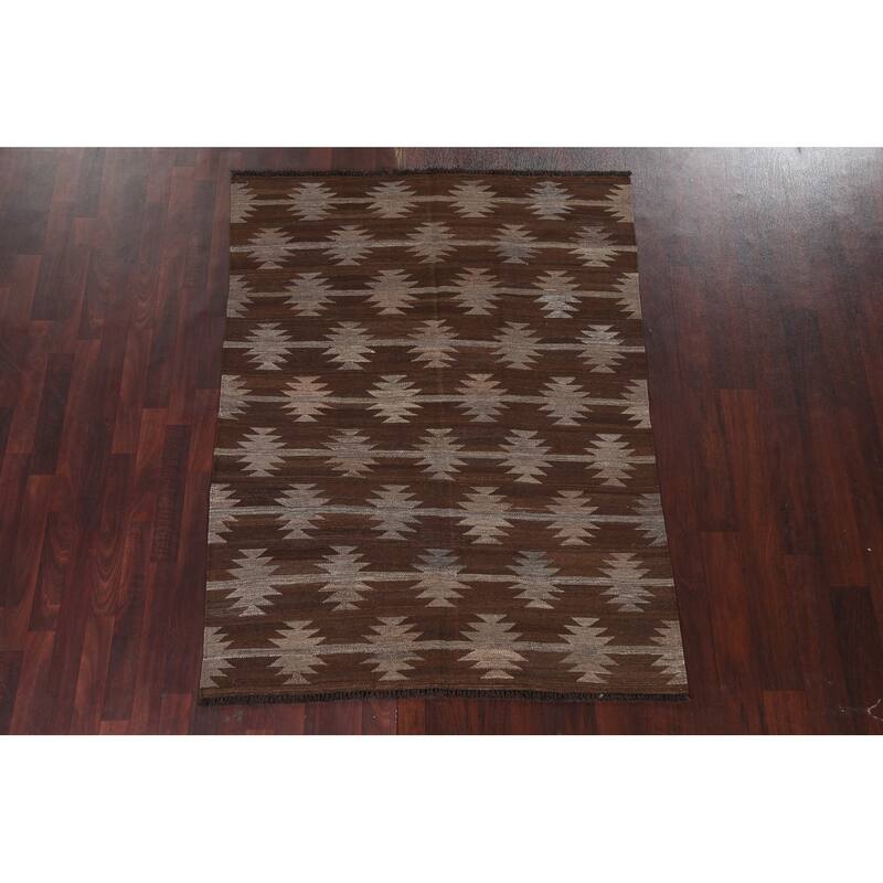 Natural Dye Kilim Oriental Geometric Tribal Wool Area Rug Flat-woven - 4'9" x 6'9"