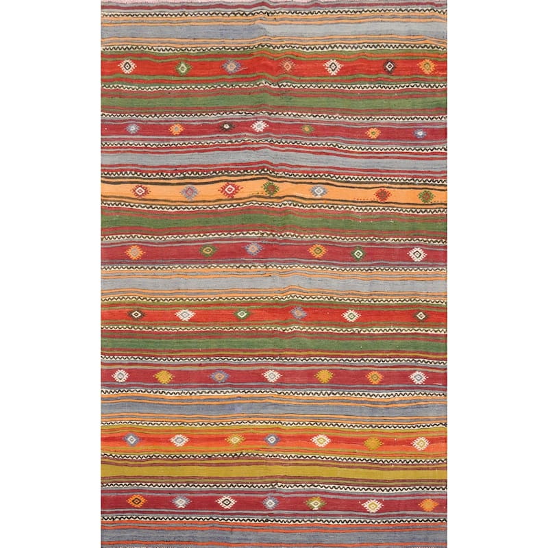 Hand Woven Oriental 100% Wool Carpet Southwestern Tribal Multi-Colored Kilim Area Rug - 7' 2'' X 4' 11''
