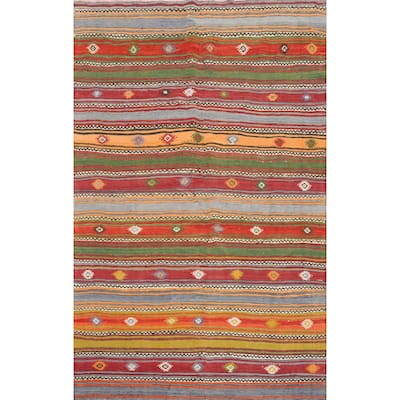 Hand Woven Oriental 100% Wool Carpet Southwestern Tribal Multi-Colored Kilim Area Rug - 7' 2'' X 4' 11''