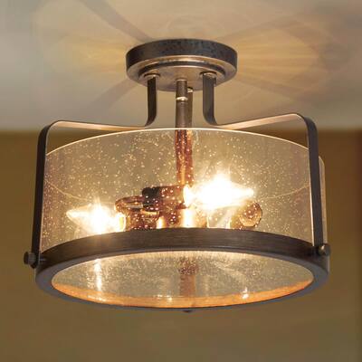Modern Gold 3-Light Glass Drum Semi-flush Mount Ceiling Lights