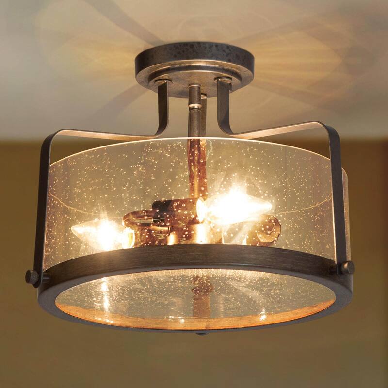 Modern Gold 3-Light Drum Glass Semi-flush Mount Ceiling Lights