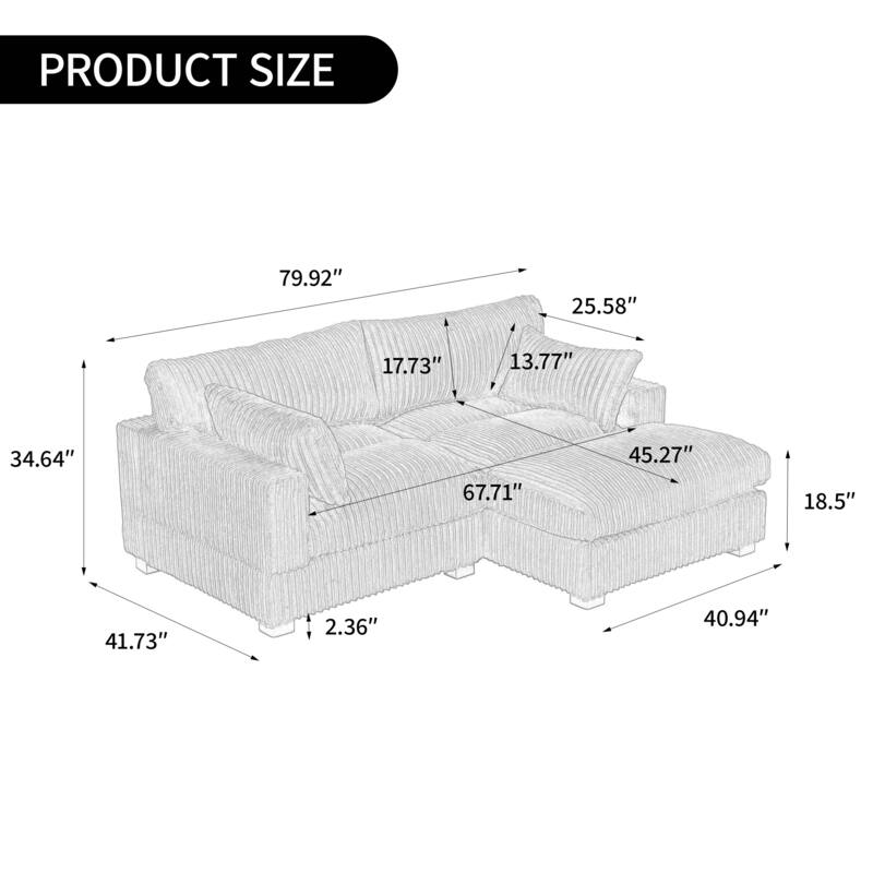 Plush Corduroy Upholstered Modular Sectional Sofa with Chaise