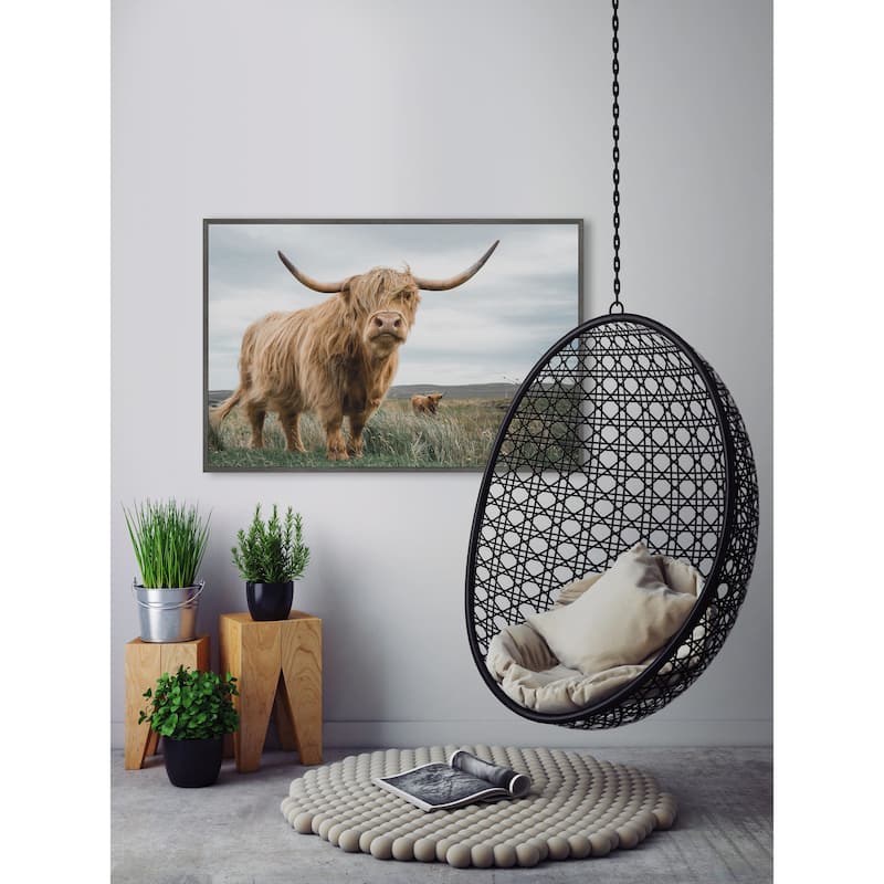 Grazing Cattles Floater Framed Print on Canvas