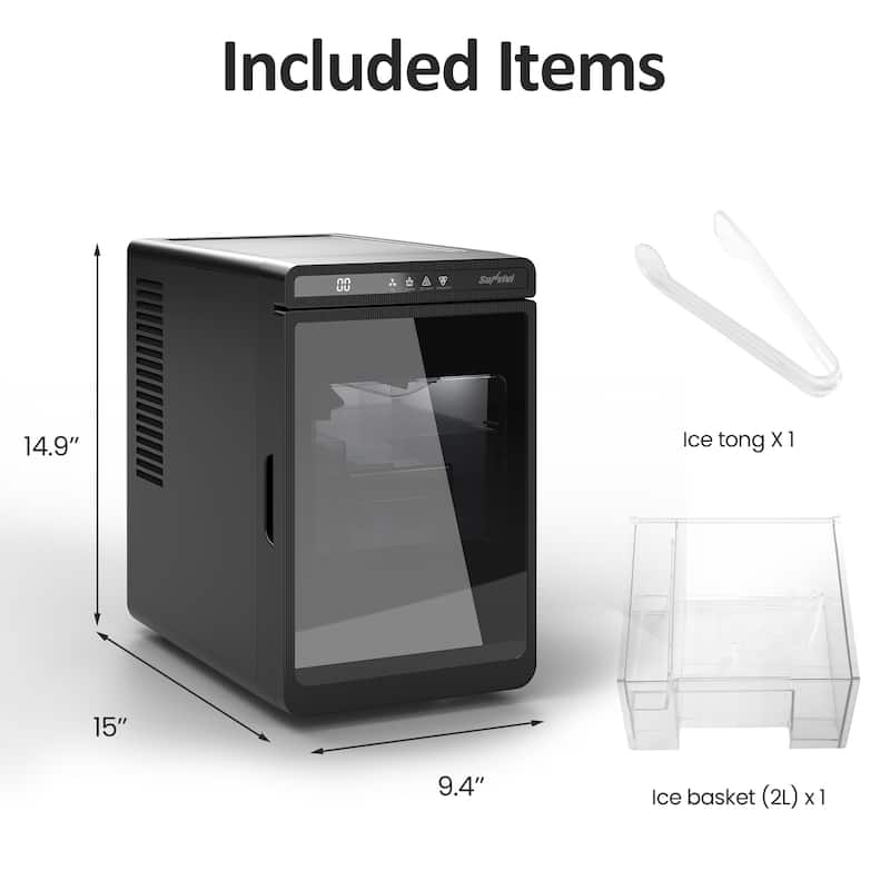 Clear Ice Maker - Compact Countertop Ice Machine with 1.6" Square Cubes - Black