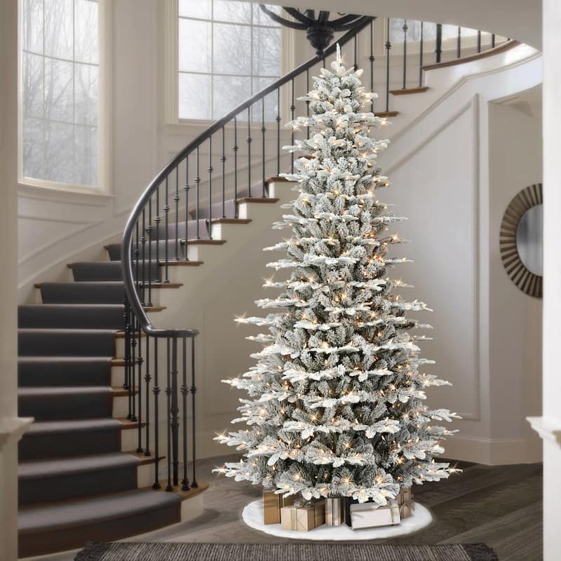 Puleo International 9 ft. Pre-lit Slim Flocked Aspen Fir Tree - 9 Foot