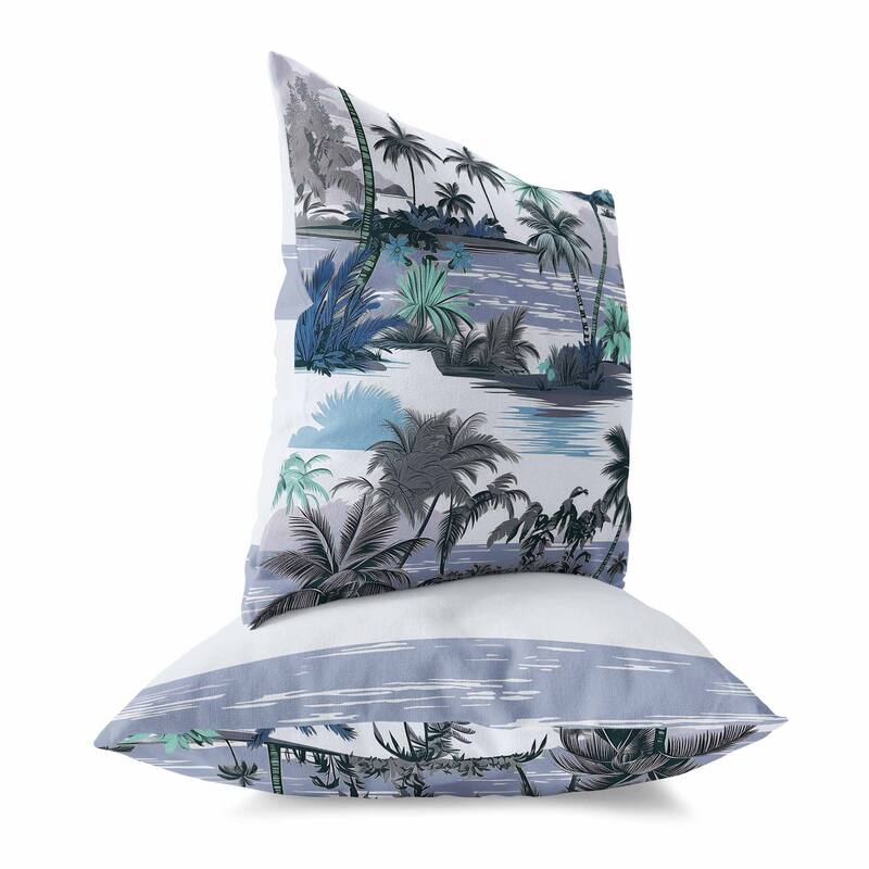 Grey And Blue Tropical Beach Indoor/Outdoor Throw Pillow Zipper