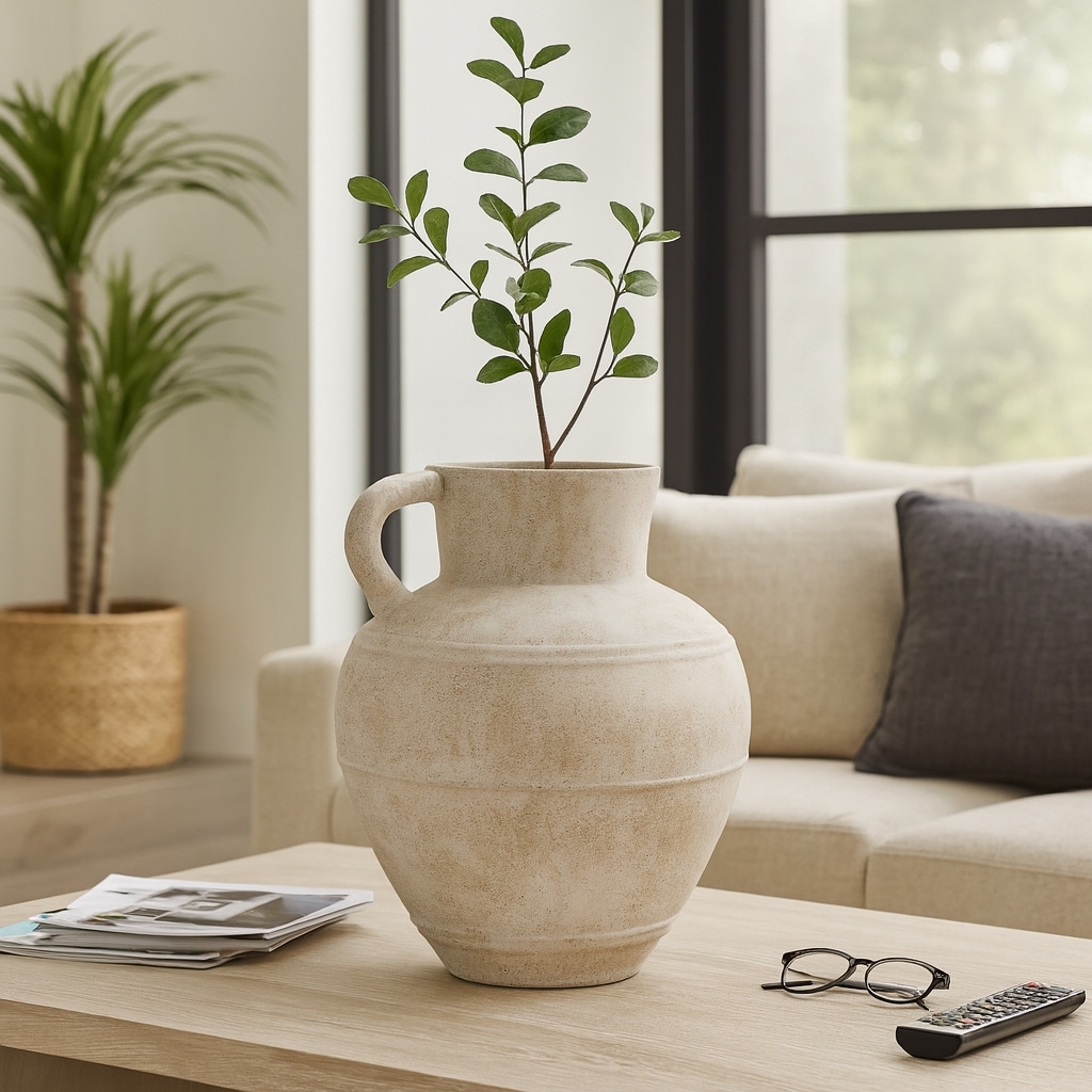 Decorative Vase - Ivory Ceramic Handled Matte Finish, 22 in.