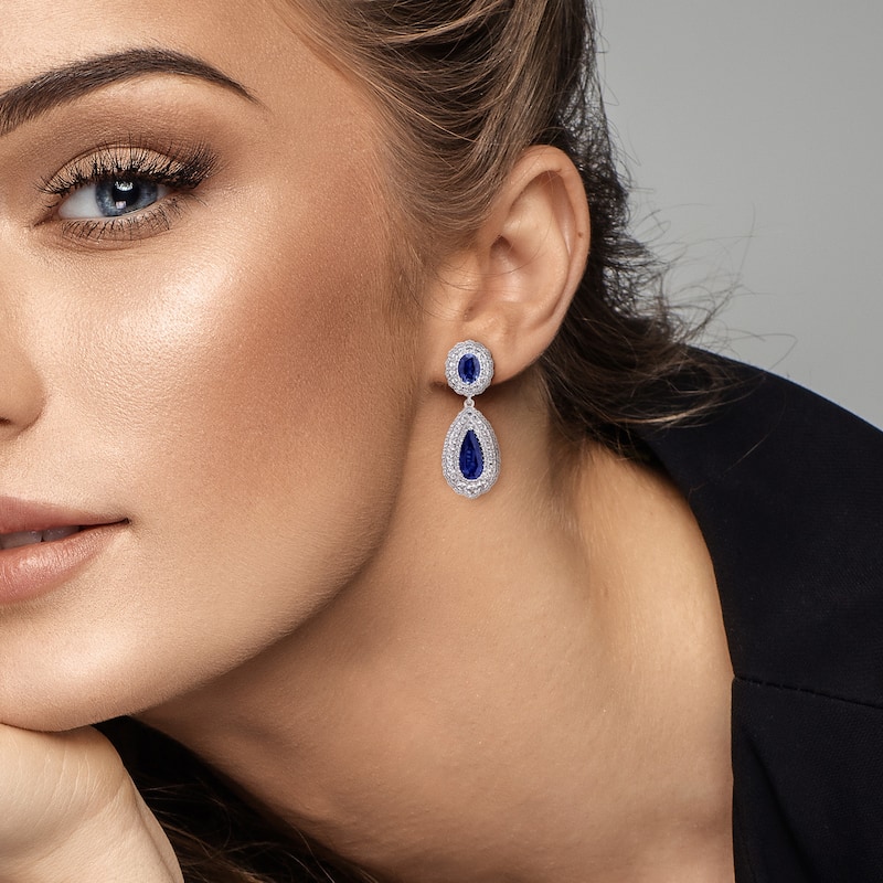 Miadora 19 1/4ct TGW Created Blue and White Sapphire Drop Earrings Sterling Silver