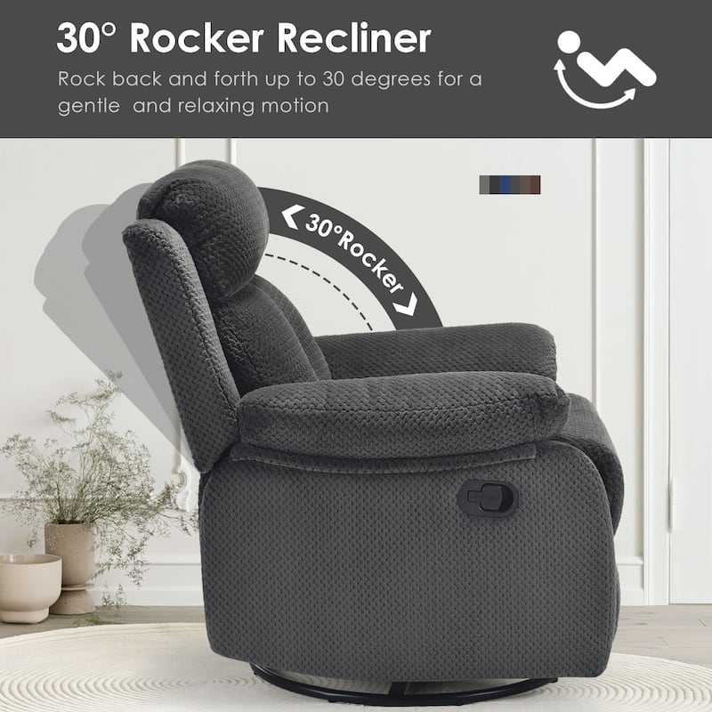 Recliner Chair with 360° Swivel, Soft Cushion Seat Rocker Accent Chair, Lounge Chaise Chair with Footrest