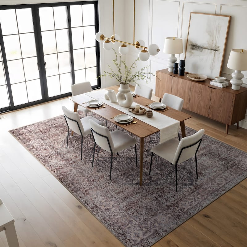 Beige Classic Washable Rug - Flat Pile, Non-Slip, Versatile for Any Room
