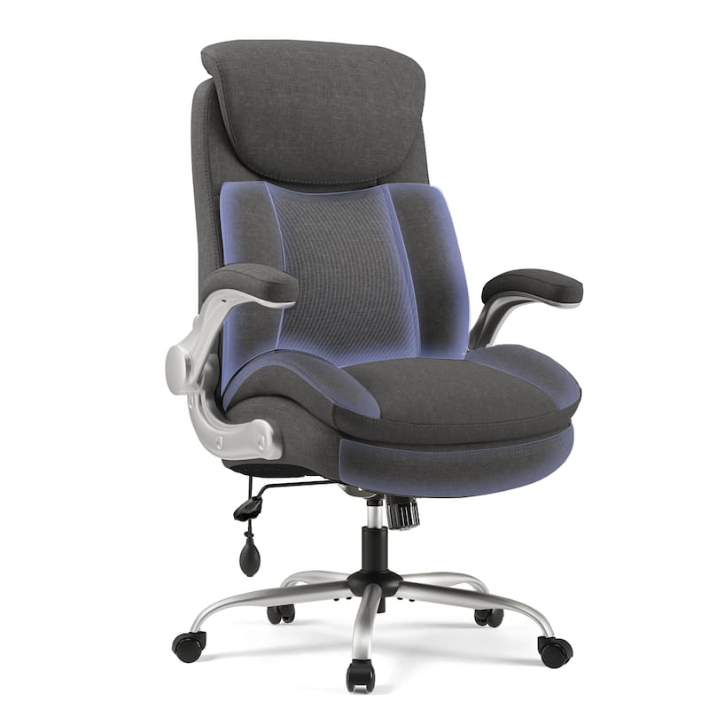 Heavy Duty Big and Tall Office Chair with Lumbar Support, Wide Seat Executive Desk Chair Ergonomic - Grey