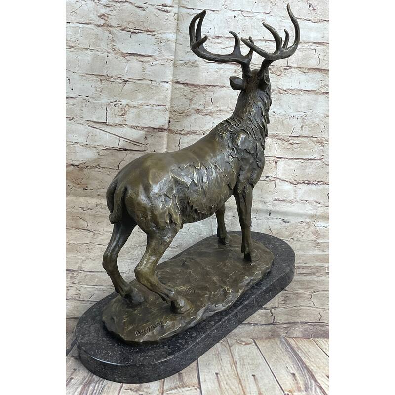 Bronze Marble Statue Elk Deer Stag Hunter Wildlife Art Sculpture Figure Figurine
