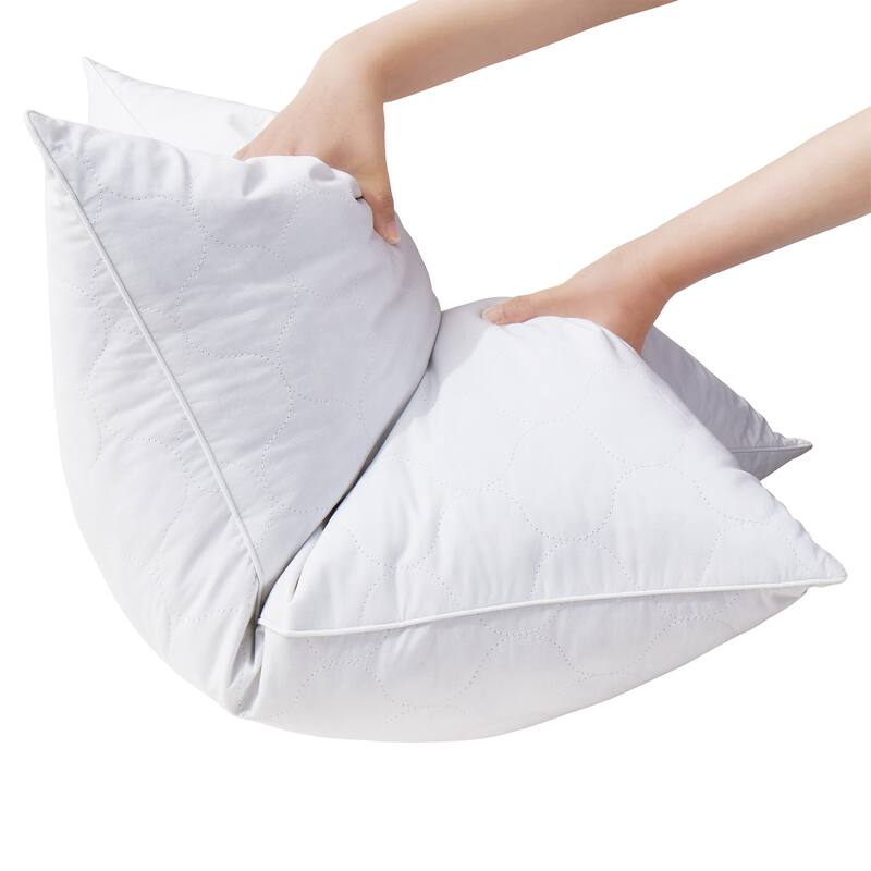 Medium Goose Feather Down Pillow with Quilted Cotton Cover Set of 2 - White