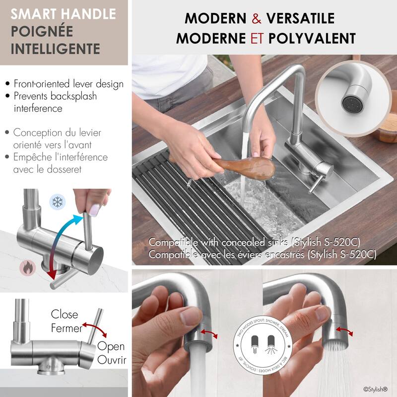 Single Handle Brushed Stainless Steel Foldable Kitchen Faucet - Chrome/Clear