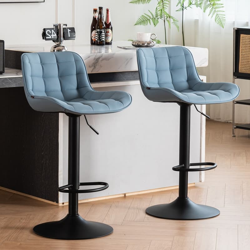 Adjustable Height Bar Stools Set of 2, Faux Leather Barstools for Kitchen Island Counter - Blue