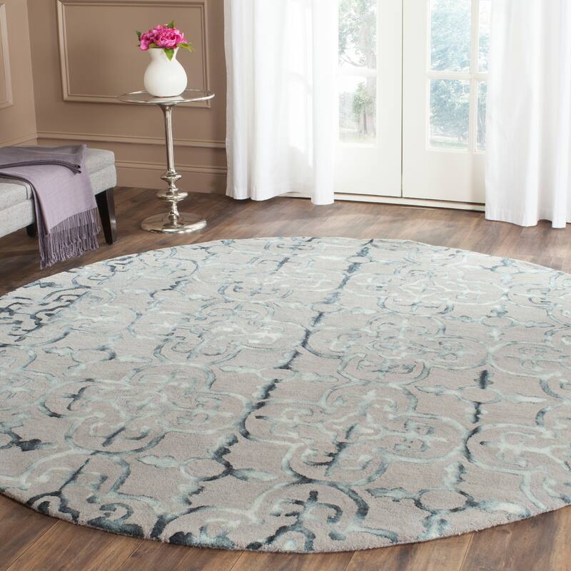 SAFAVIEH Handmade Dip Dye Reintraut Watercolor Vintage Boho Wool - 7' x 7' Round - Grey/Charcoal - Runner/Round