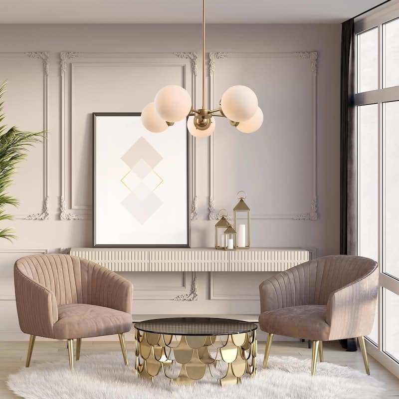 Cionar Mid-century Modern 5-Light Sputnik Dining Room Chandelier Wheel Kitchen Pendant with Orb Frosted Glass - D24" x H 69"