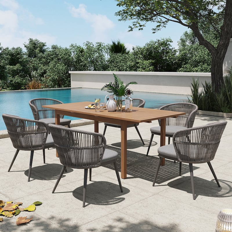 Outdoor 7-Piece Patio Dining Chair and Extendable Wood Dining Table