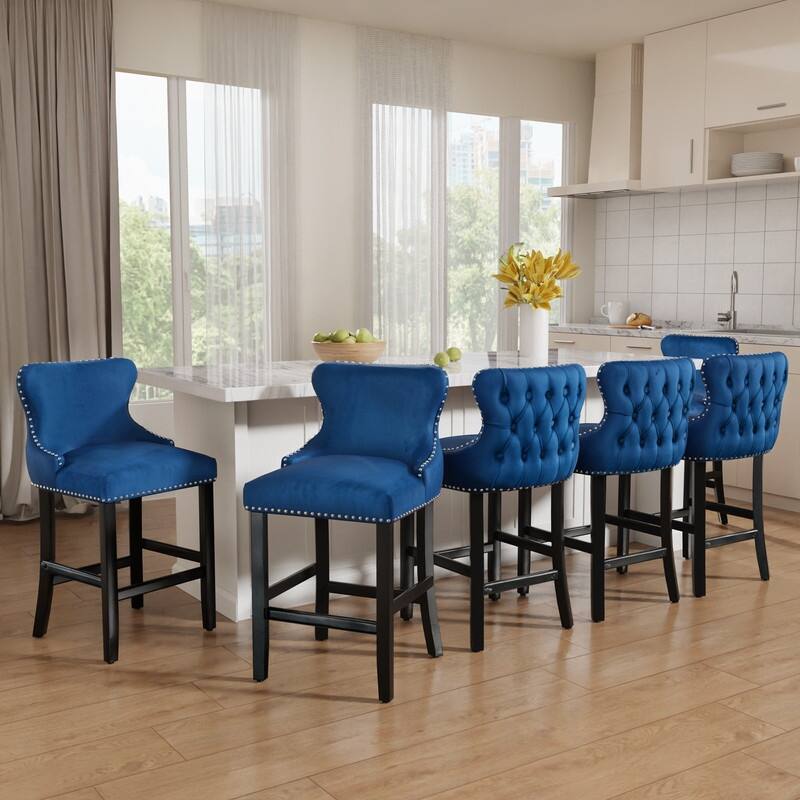 Upholstered Wing Back Bar Stools (Set of 6)