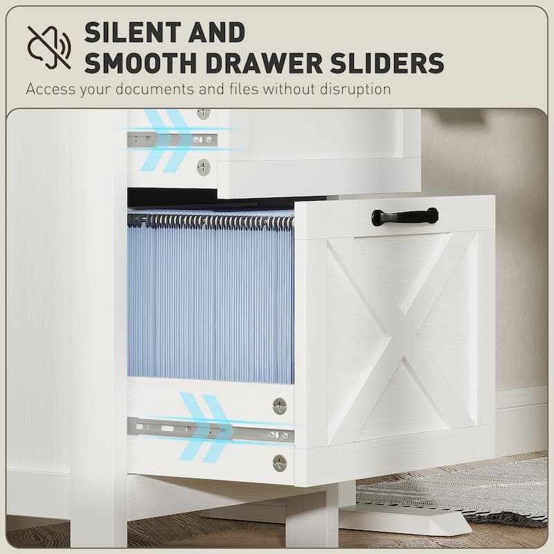 HOMCOM 2 Drawer Vertical File Cabinet with Silent Slides,Farmhouse Filing Cabinet with Barn Doors for A4/Letter Size