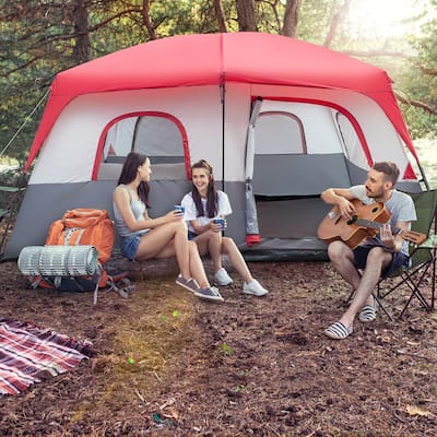 169x169x82 inches 14-People Camping Family Tent Red And White - 14-Person