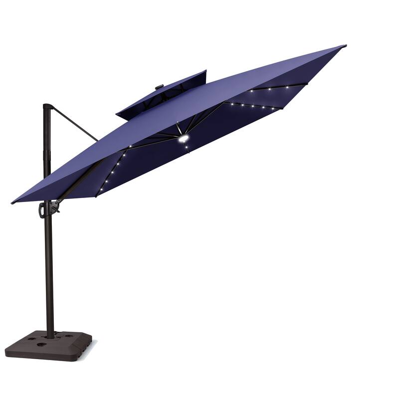11 FT Aluminum Solar-Powered LED Light Patio Cantilever Umbrella with Base