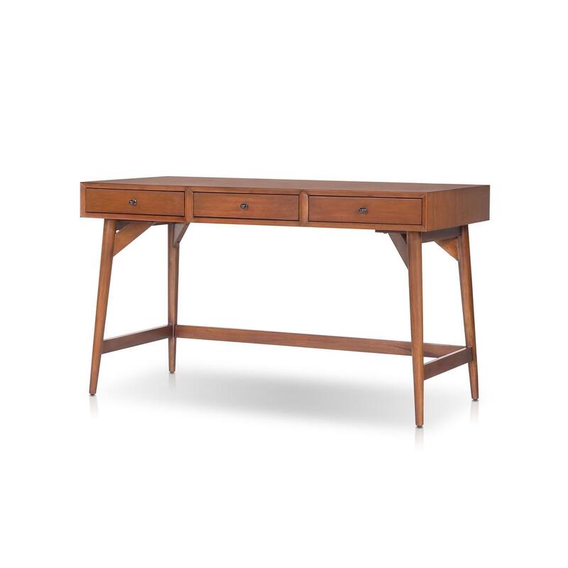 Alpine Furniture Flynn 52" W 3 Drawer Writing Desk, Chestnut