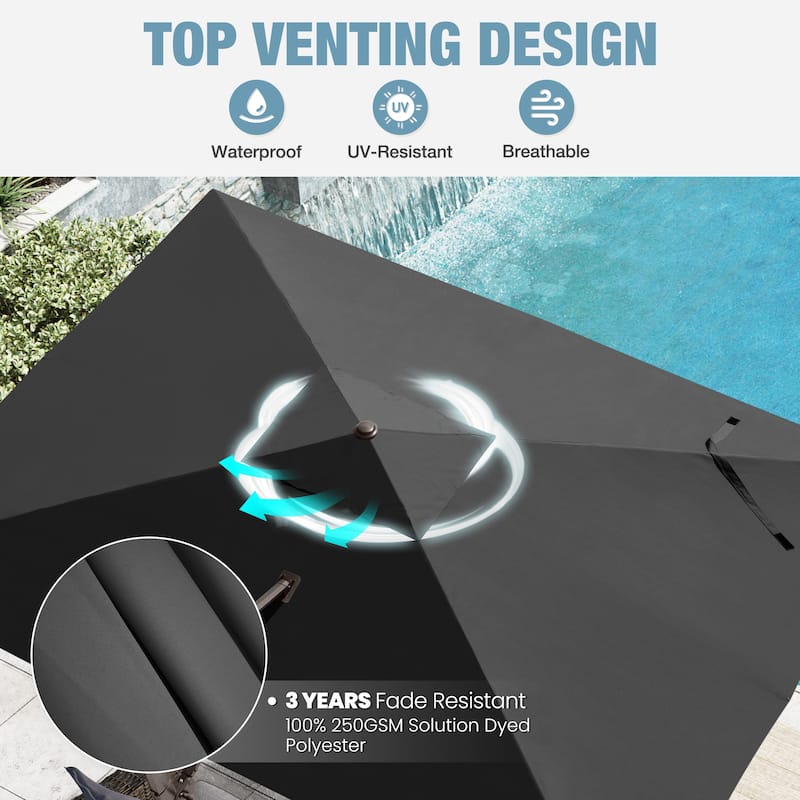 VredHom 9 x 12 FT Outdoor Patio Cantilever-Offset Umbrella with 4-piece Fillable Weighted Base