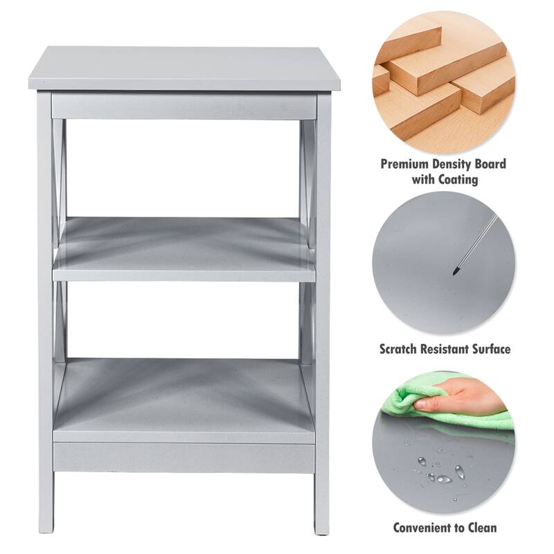 Gymax 2 PCS 3-Tier Nightstand End Table X Design Storage Display Shelf