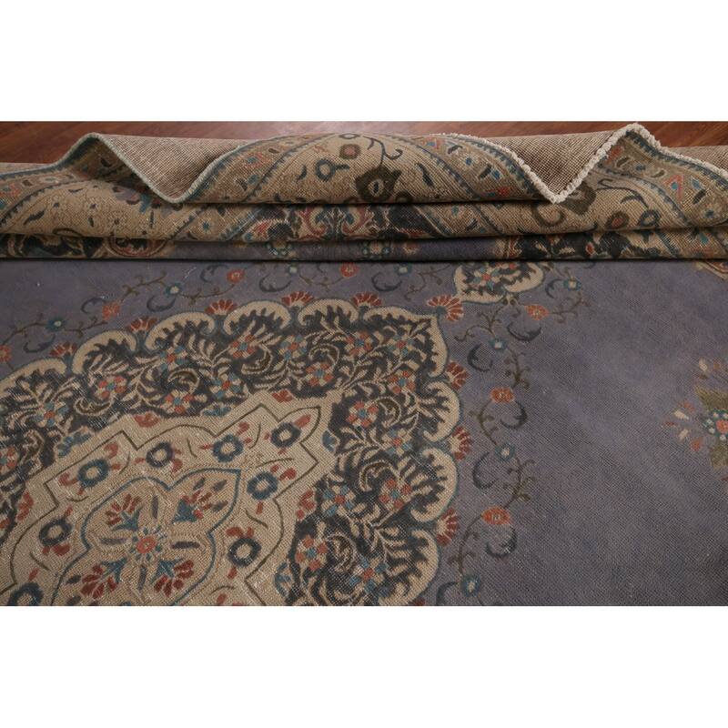 Purple Tabriz Vintage Persian Rug Handmade Wool Carpet - 9'8" x 12'8"
