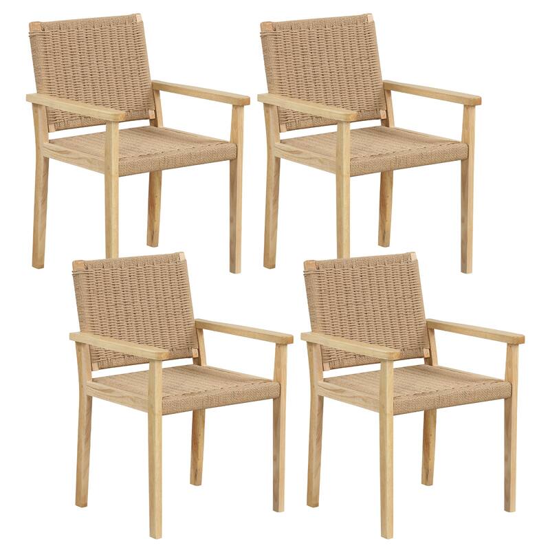 2/4PCS 18'' Dining Stool Backless with Wood Frame Woven Paper Seat
