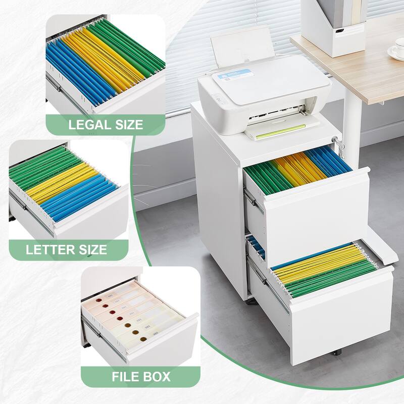 Metal 2 Drawer Mobile File Cabinet with Lock, Under Desk Office Steel Filing Cabinet