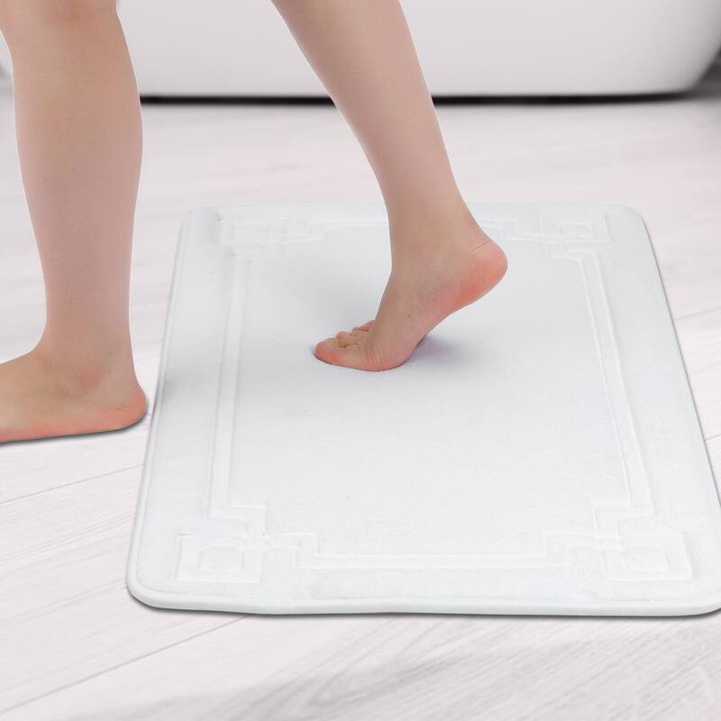 Geometric Pattern Bathroom Mat Soft Memory Foam Absorbent Non-Slip Back Bath Rugs Home Gifts - White