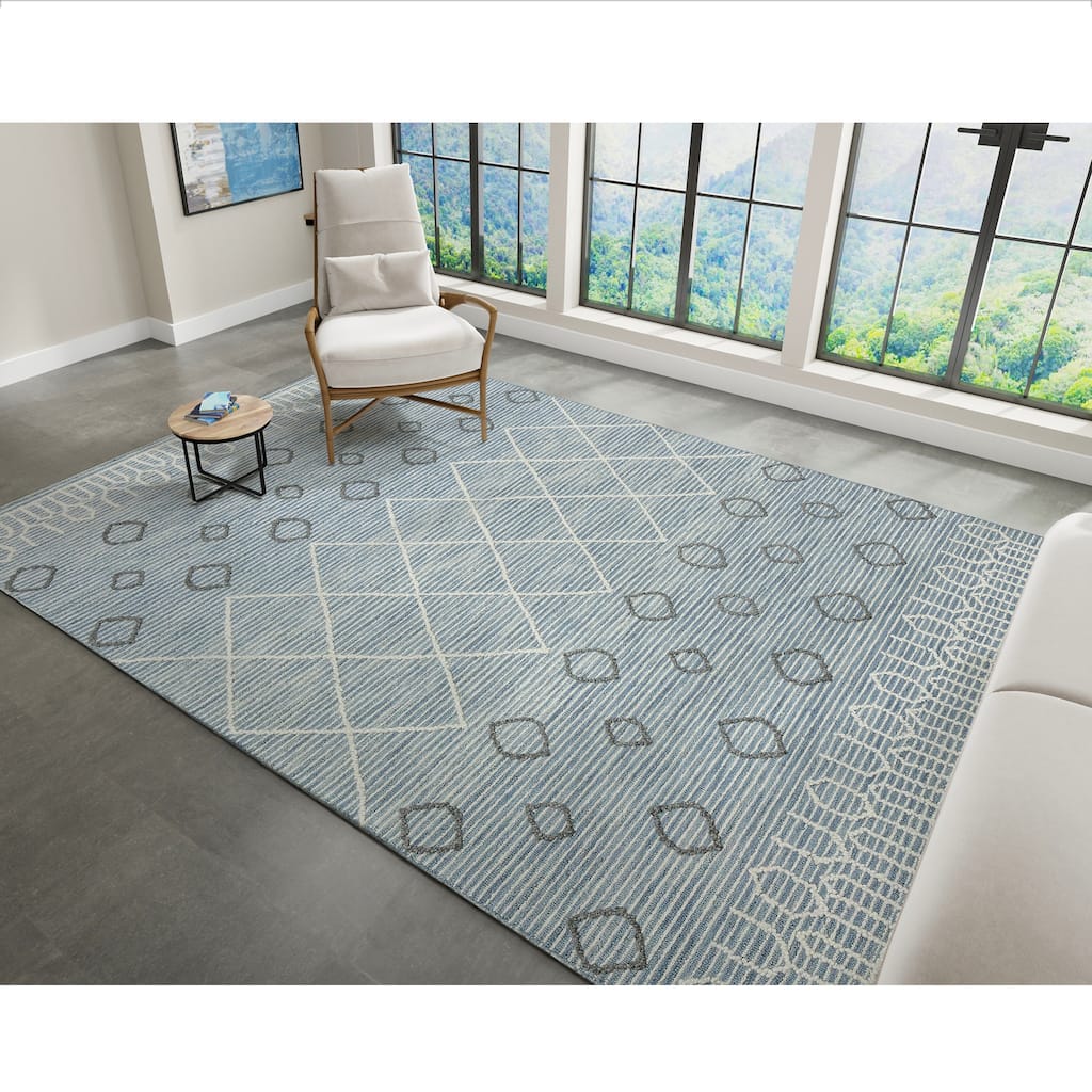 Bakari Lanmore Blue Hand-Hooked Wool Area Rug