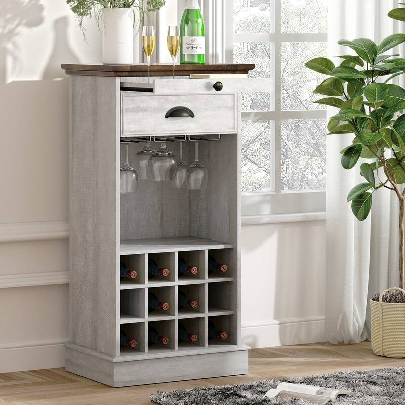 Wine Cabinet with Metal Glass Holder and Wood Lattice Rack - 22" in Width