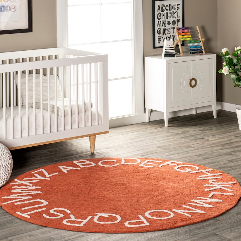 Nuloom Alphabet SpinClean Washable Round Rug - 6' Round - Rust - Round