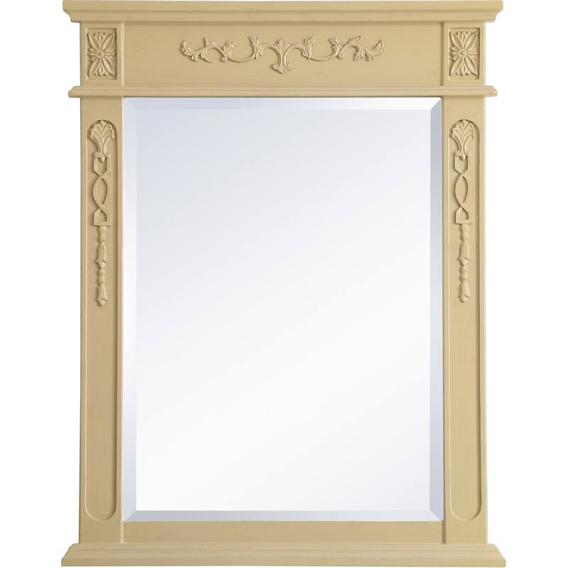Elegant Lighting Lenora 36" x 28" Rectangular Beveled Wood Framed - Light Antique Beige