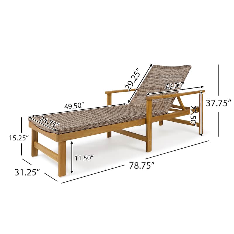 Hampton Outdoor Rustic Acacia Wood Chaise Lounge with Wicker Seating by Christopher Knight Home