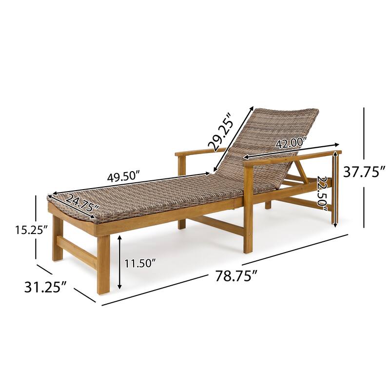 Roomfitters Wood and Wicker Chaise Lounge with Adjustable Backrest for Outdoor Sunbathing and Comfortable Patio Seating, Natural
