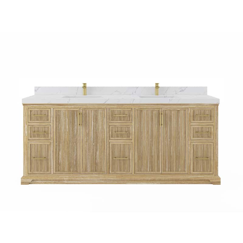Willow Collections 84 in. W x 22 in. D Alys Solid Teak Wood Double Sink Bathroom Vanity with Quartz or Marble Countertop