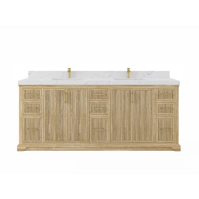Willow Collections 84 in. W x 22 in. D Alys Solid Teak Wood Double Sink Bathroom Vanity with Quartz or Marble Countertop