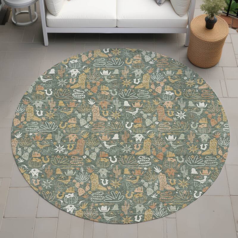 Machine Washable Indoor/ Outdoor Cowboy Dallas Chantille Rug - Basil - 8' x 8'