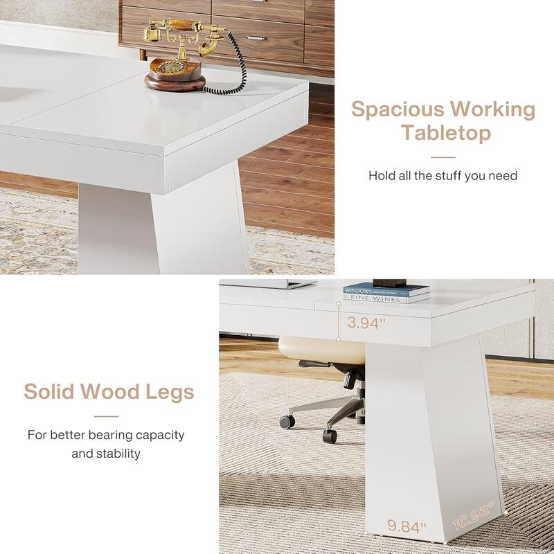 55 Inches Executive Desk Home Office Desk, Wood Computer Desk Business Workstation Desk