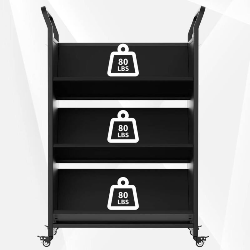 V-Shaped Metal Rolling Cart, 3-Tier Storage Bookshelf - N/A