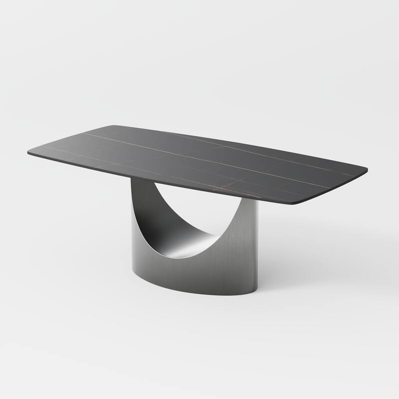 63"-94" Hobart Modern Dining Table with Rectangular Sintered Stone Tabletop and Carbon Steel Leg for 4-10