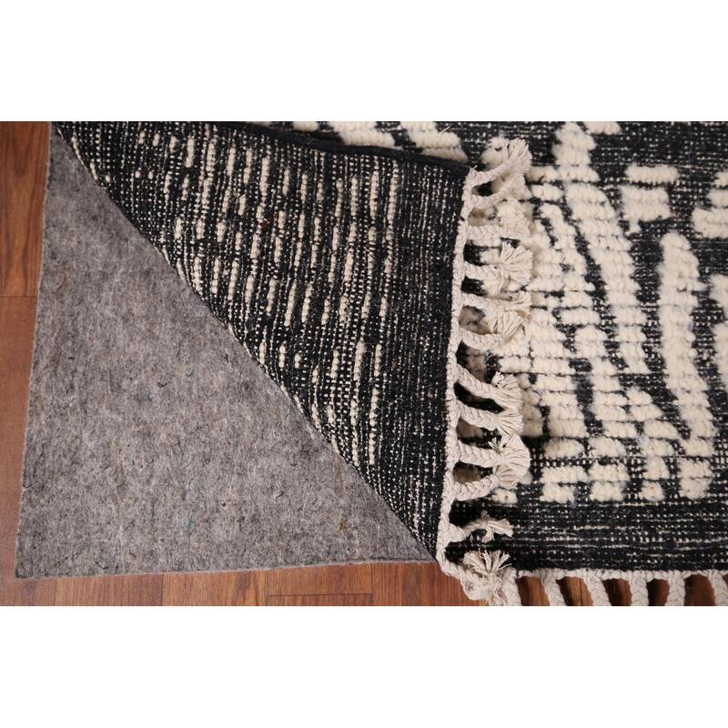 Black Ivory Moroccan Abstract Area Rug Hand-Knotted Wool Carpet - 5'0"x 8'5"